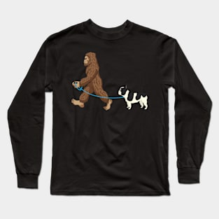 Bigfoot Dog Walk French Bulldog - Sasquatch Dog Lovers Long Sleeve T-Shirt